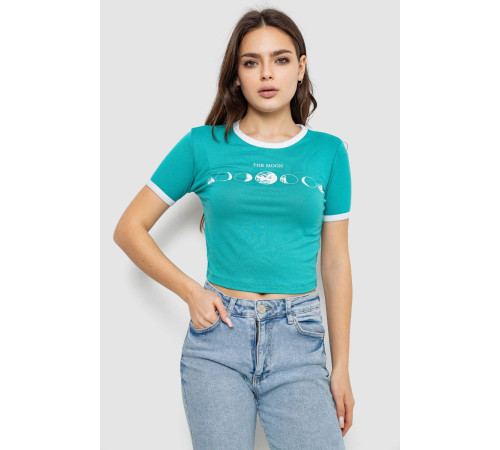 Футболка-топ женская с принтом, цвет бирюзовый, 244R614