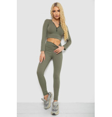 Костюм женский в рубчик, цвет темно-оливковый, 221R3320