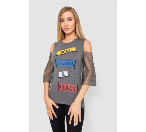 Повседневная женская однотонная футболка, цвет серый, 247R027