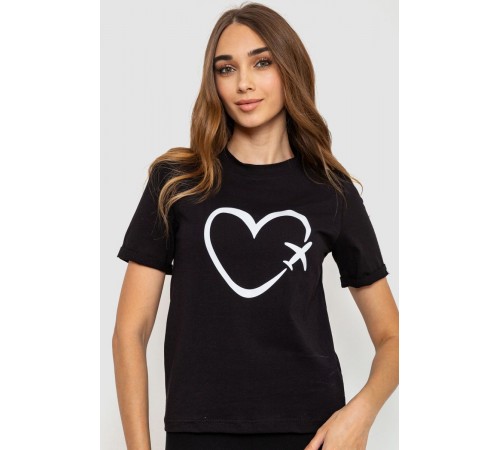Жіноча футболка з принтом, колір чорний, 241R121