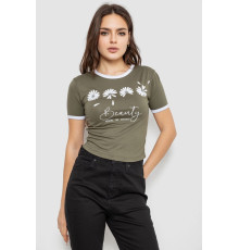Футболка-топ жіноча з принтом, колір хакі, 244R604