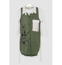 Кардиган в комплекте с лонгсливом для девочек, цвет хаки, 247R0565