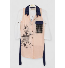 Кардиган в комплекте с лонгсливом для девочек, цвет персиковый, 247R0565