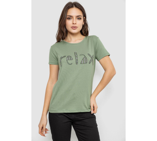 Футболка женская с принтом, цвет оливковый, 244R610