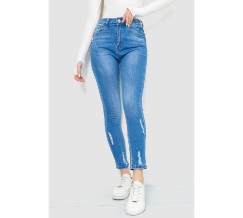 Джинси жіночі з потертостями, колір синій, 214R1532