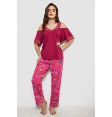 Піжама жіноча з принтом, колір бордовий, 243R1600-015