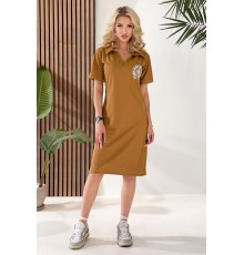 Сукня-поло однотонна з принтом, колір коричневий, 257R49