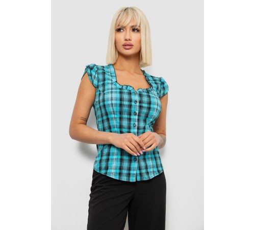 Блуза в клітину, колір бірюзовий, 230R2502