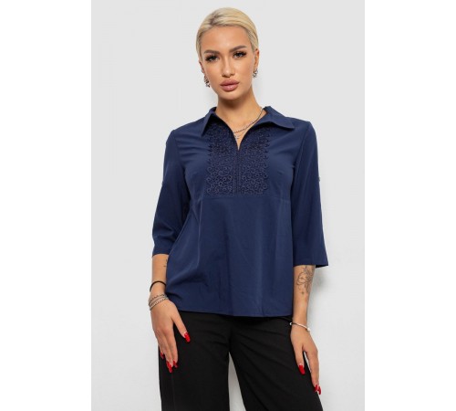 Блуза однотонна, колір синій, 230R70-1