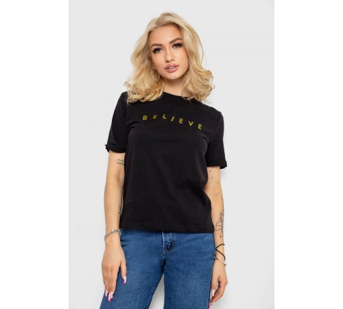 Футболка женская с принтом, цвет черно-золотистый, 238R57376