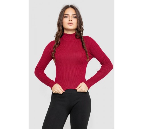 Водолазка жіноча в рубчик, колір бордовий, 214R91306