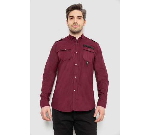 Рубашка мужская однотонная с принтом, цвет бордовый, 186R02