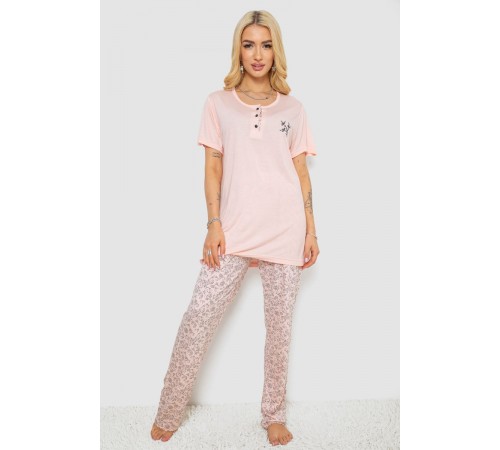 Піжама жіноча з принтом, колір персиковий, 243R7001