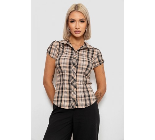 Рубашка женская в клетку повседневная, цвет бежево-черный, 230R062