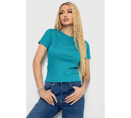 Футболка женская в рубчик, цвет изумрудный, 238R123-2