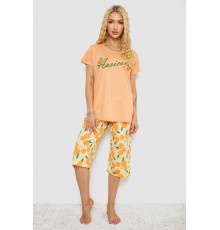 Піжама жіноча з принтом, колір помаранчевий, 243R7141