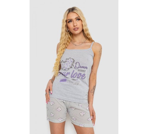 Жіноча піжама з принтом, колір сірий, 238R3128