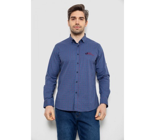 Сорочка чоловіча в клітку з принтом, колір джинс, 186RM04