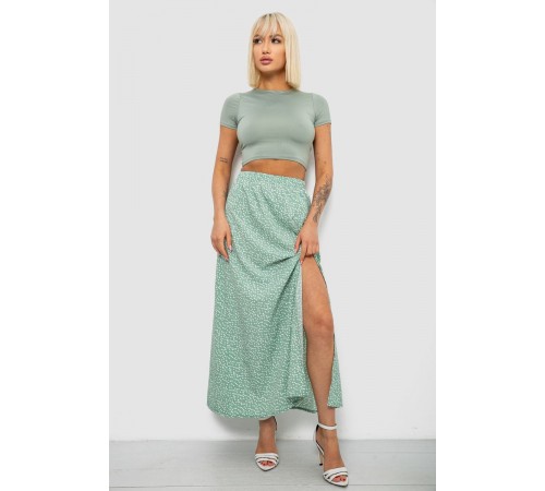 Юбка софт однотонная в горошек, цвет оливковый, 257R11-1