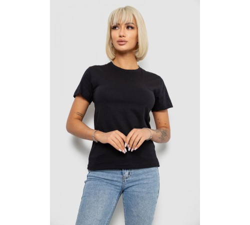 Футболка жіноча однотонна, колір чорний, 129R8900