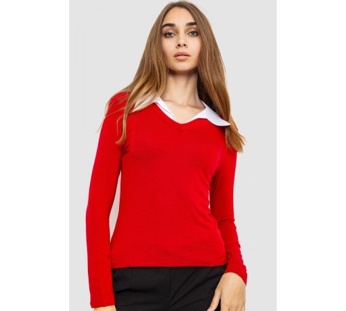 Жіночий лонгслів з коміром, колір червоний, 186R308