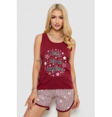 Піжама жіноча з принтом, колір бордовий, 243R2039-1