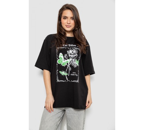 Футболка женская с принтом, цвет черный, 244R2009