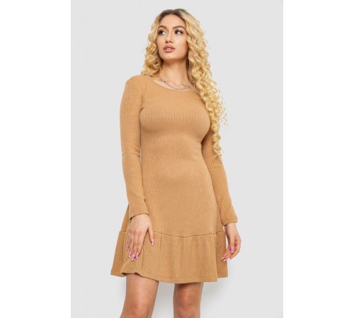 Платье трикотажное с оборкой, цвет бежевый, 230R0112