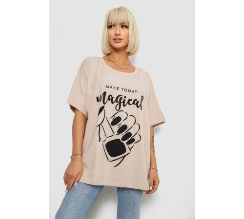 Футболка женская с принтом, цвет светло-бежевый, 244R6005-1