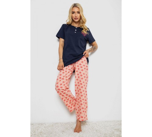 Піжама жіноча з принтом, колір синій, 243R10362