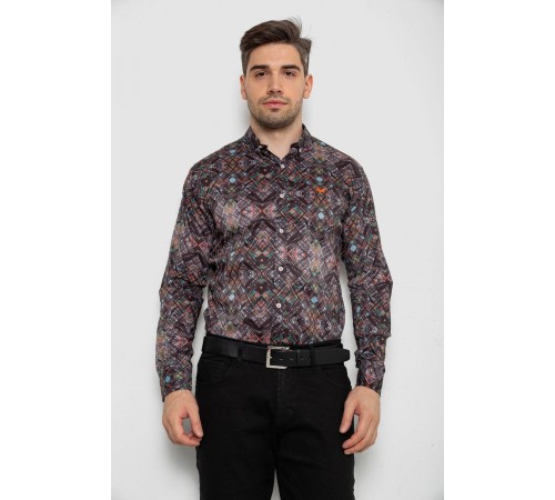 Рубашка мужская с принтом, цвет коричневый, 214R2684