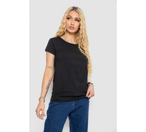 Футболка жіноча однотонна, колір чорний, 244R2206