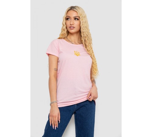 Футболка женская с вышитым трезубцем, цвет розовый, 244R2213-2