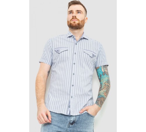 Сорочка чоловіча в смужку, колір сіро-блакитний, 186R0618