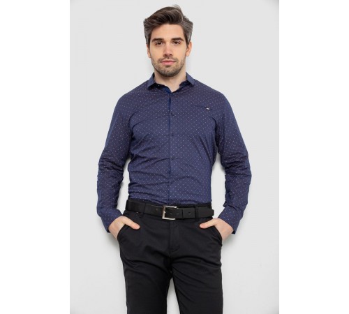 Рубашка мужская однотонная с принтом, цвет синий, 186R2008