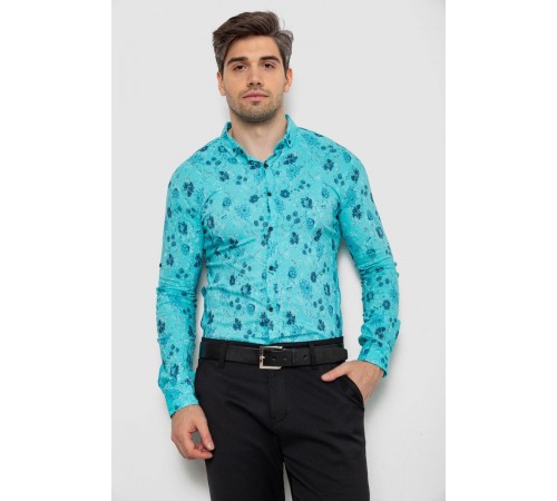 Сорочка чоловіча з принтом, колір бірюзовий, 214R812