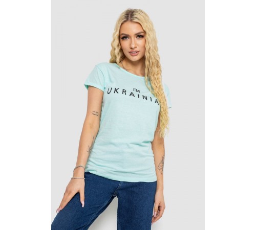 Футболка женская с патриотическим принтом, цвет мятный, 244R2213
