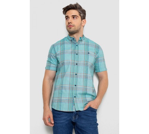 Сорочка чоловіча в клітку, колір бірюзовий, 214R244564