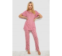 Піжама жіноча з принтом, колір пудровий, 243R7025-1