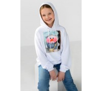 Худі дитячий двонитка з принтом, колір білий, 102R1526