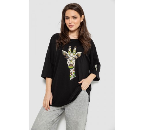 Футболка жіноча з принтом, колір чорний, 244R2012