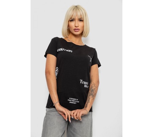Футболка женская с принтом, цвет черный, 244R2214-5