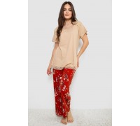 Жіноча піжама з принтом, колір бежевий, 243R1600-013