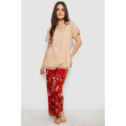 Пижама женская с принтом, цвет бежевый, 243R1600-013