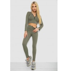 Костюм женский в рубчик, цвет темно-оливковый, 221R3320