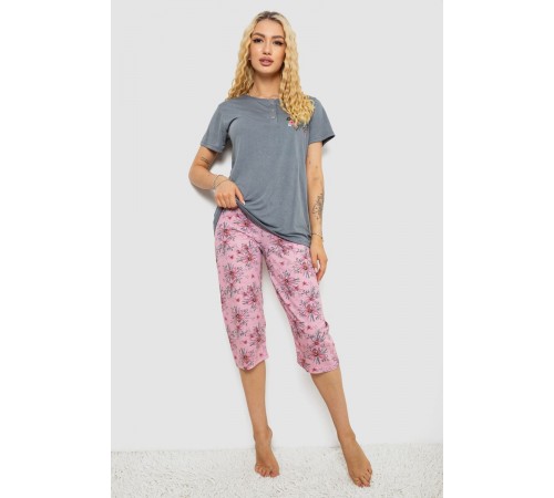 Піжама жіноча з принтом, колір сірий, 243R10293