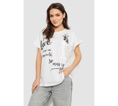 Футболка женская с принтом, цвет молочный, 244R3011