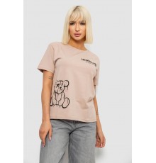 Футболка жіноча з принтом, колір бежевий, 244R2001-5 Футболка жіноча з принтом, колір бежевий, 244R2001-5
