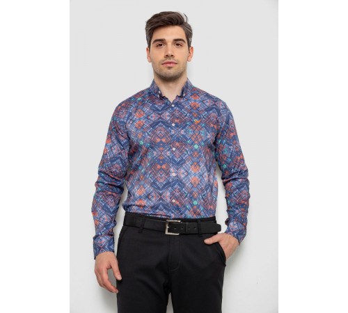 Сорочка чоловіча з принтом, колір синій, 214R2684