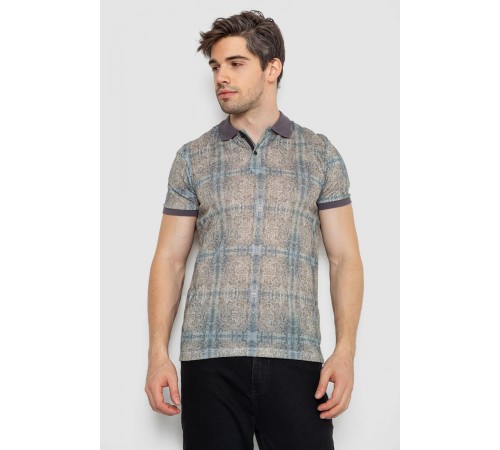 Поло чоловіче з принтом, колір сіро-оливковий, 247R318